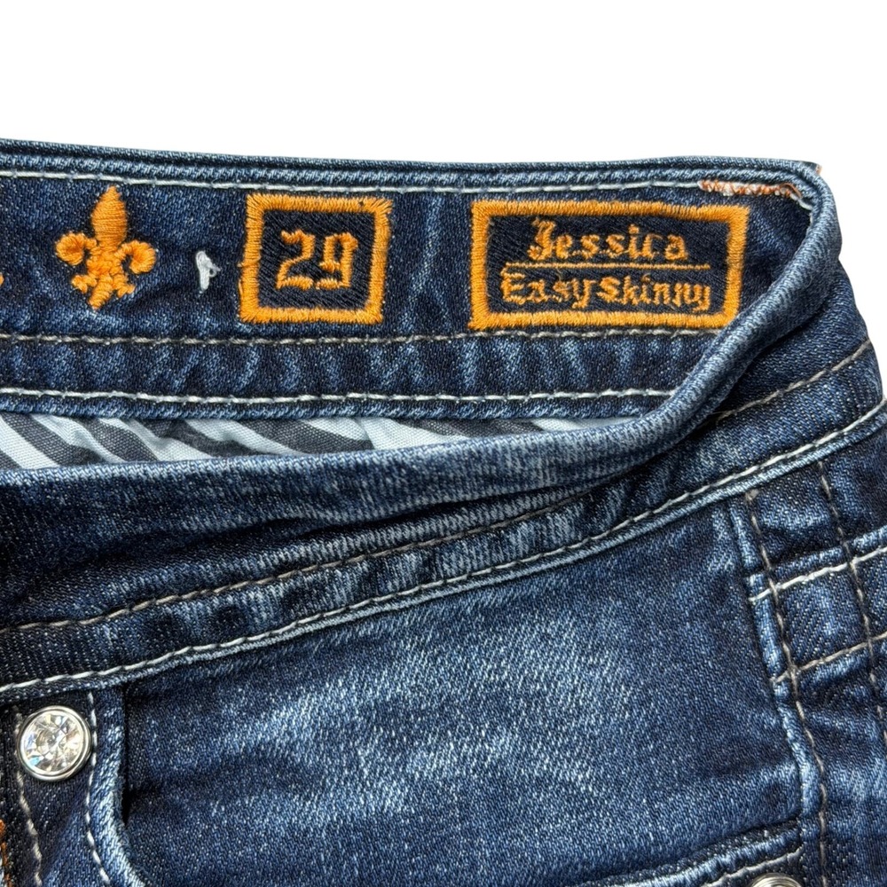 Rock Revival Womens Jessica Skinny Jeans Dark Wash Crystal Flap Pocket 29 Y2K - Picture 7 of 11